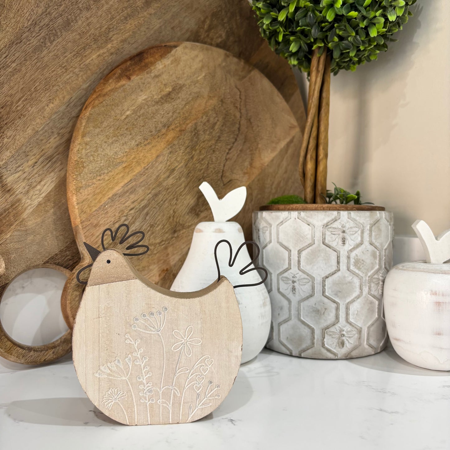 Wooden Chicken with floral pattern