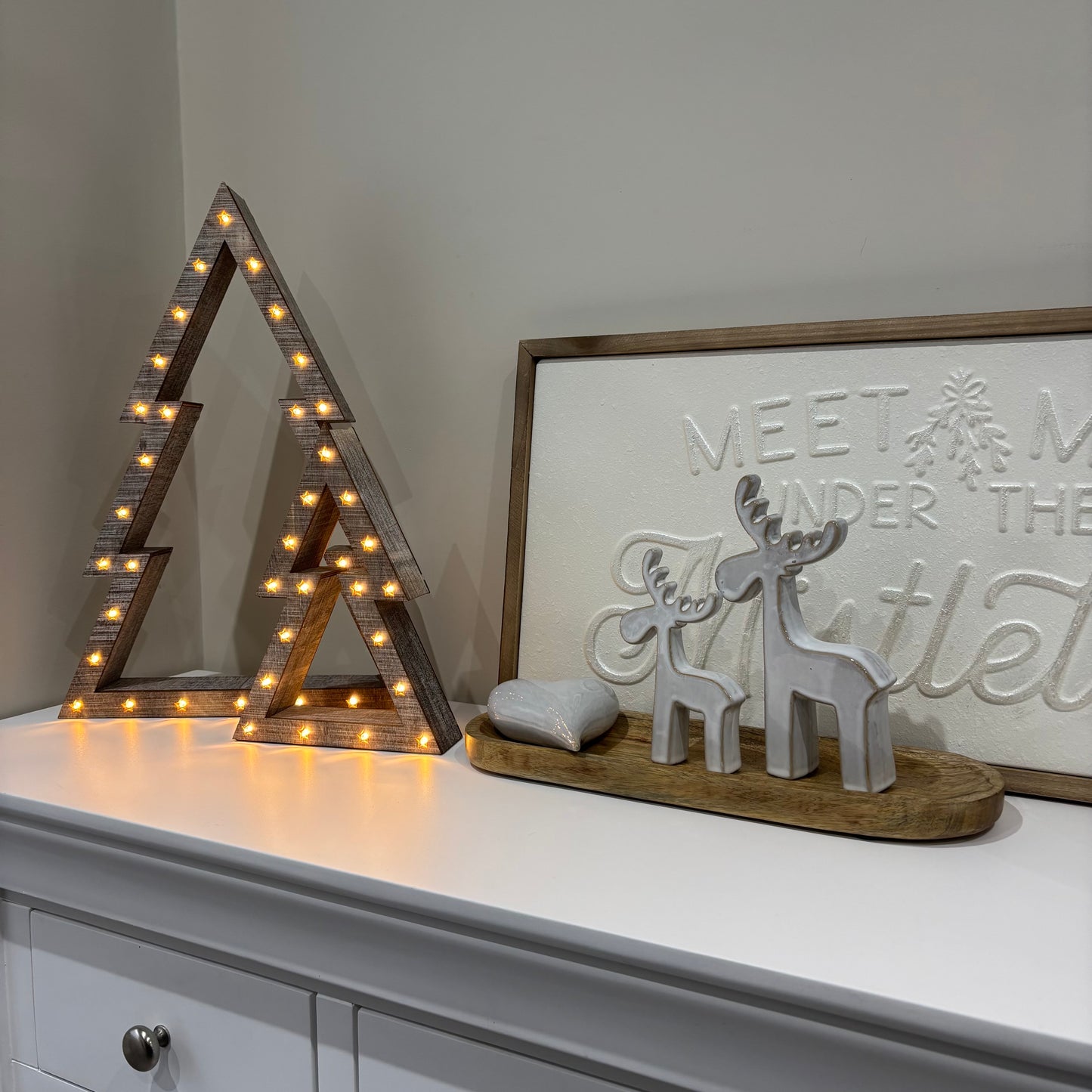 Beige Wooden LED Light up Christmas Trees - individual