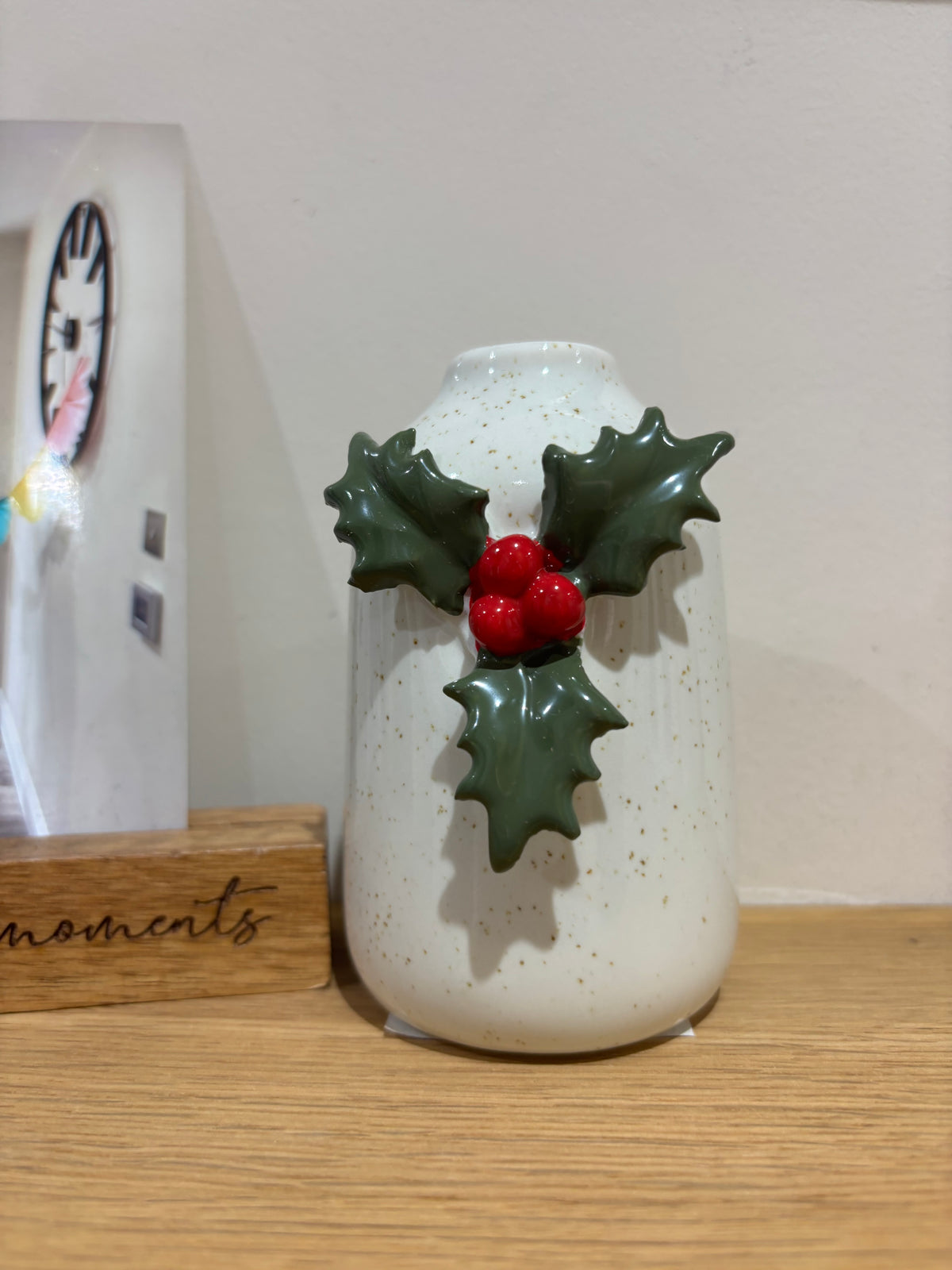 White Bud Vase with Holly Detail