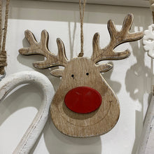Load image into Gallery viewer, Wooden hanging reindeer with red nose - Rodders