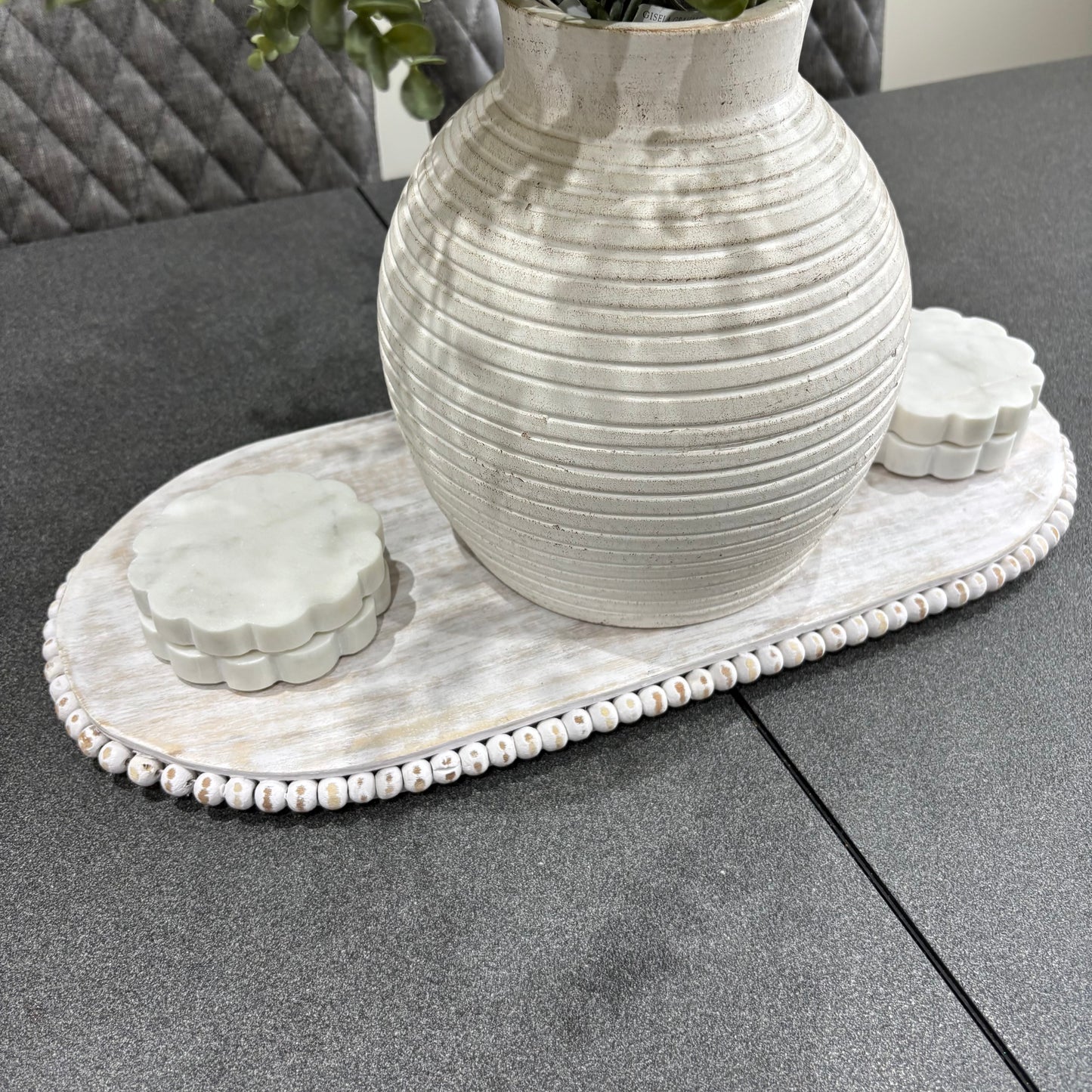 Adai, White Marble Scallop Coasters, Set of 4