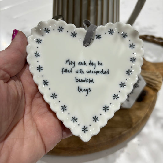 Scallop Heart Hanging Sign – “May Each Day Be Filled With Unexpected Beautiful Things”
