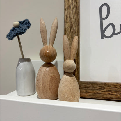 Rustic Wooden Rabbit Decorations – Set of 2