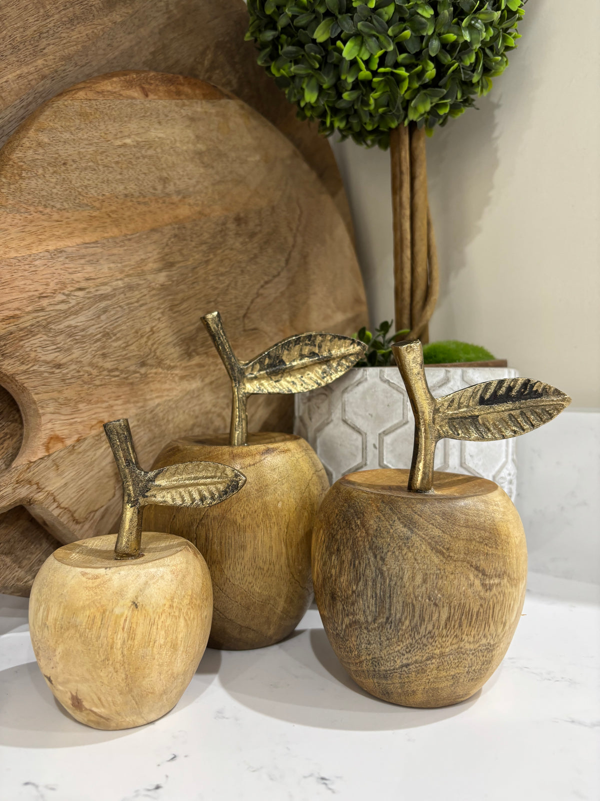 Wooden Apples with Gold Metal Stalk - options