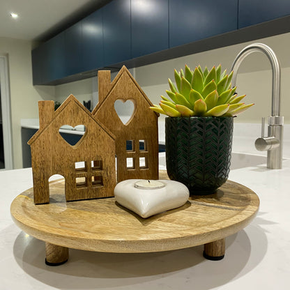 Natural Wooden House with Heart - Set of 2