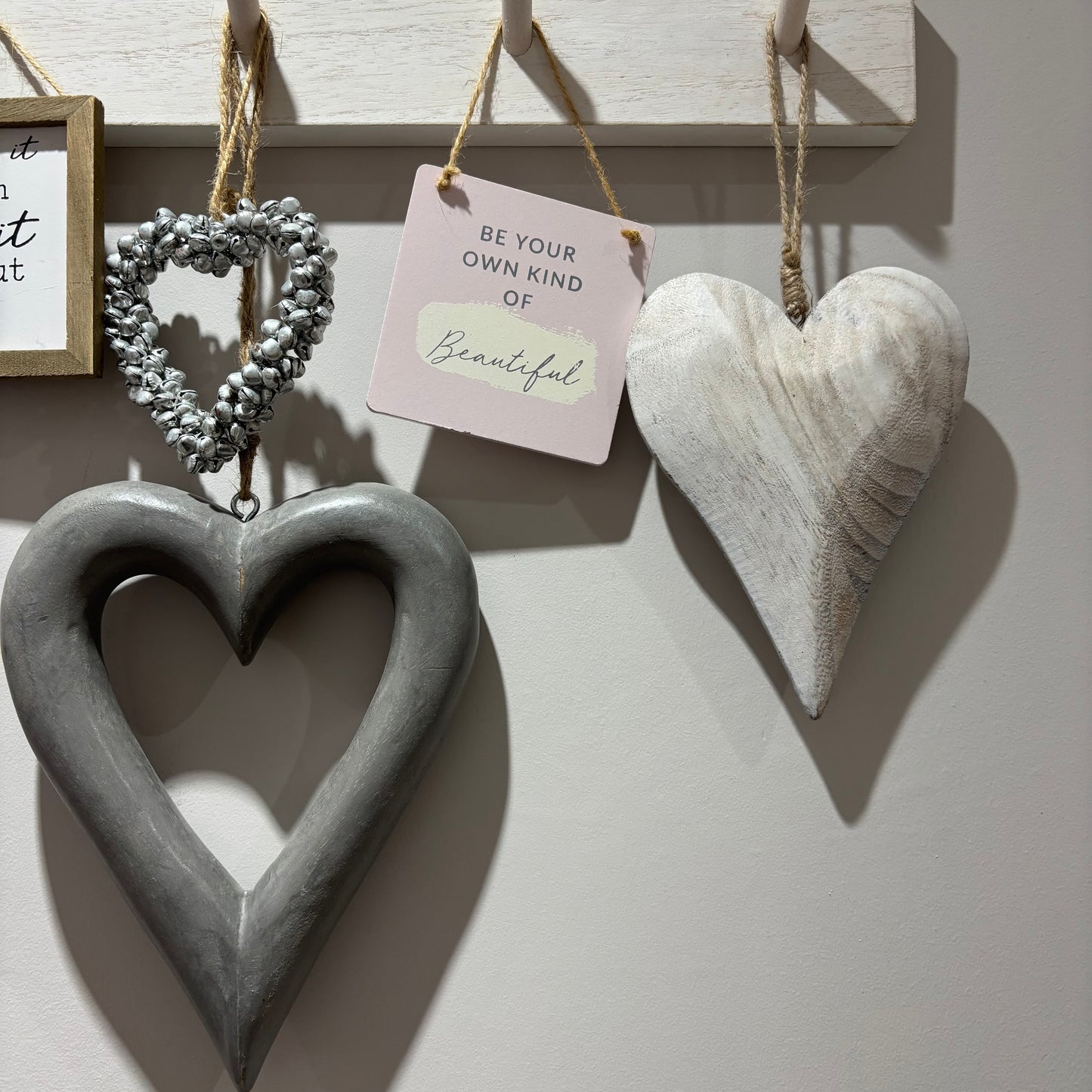 White Washed Rustic Hanging Heart