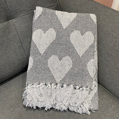 Recycled Cotton Heart Throw / Picnic Blanket - Charcoal 152cm