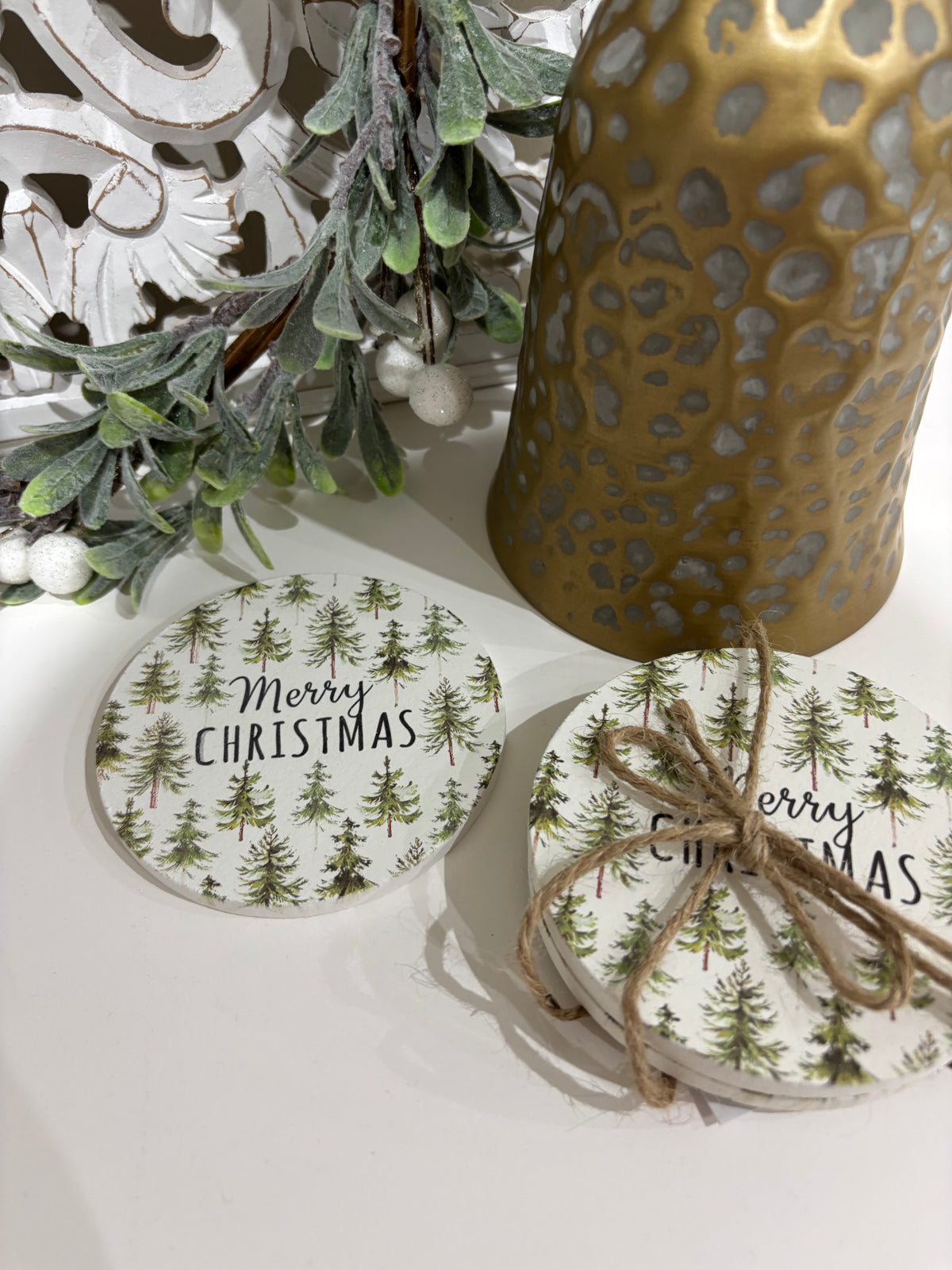 Merry Christmas Tree Coaster set