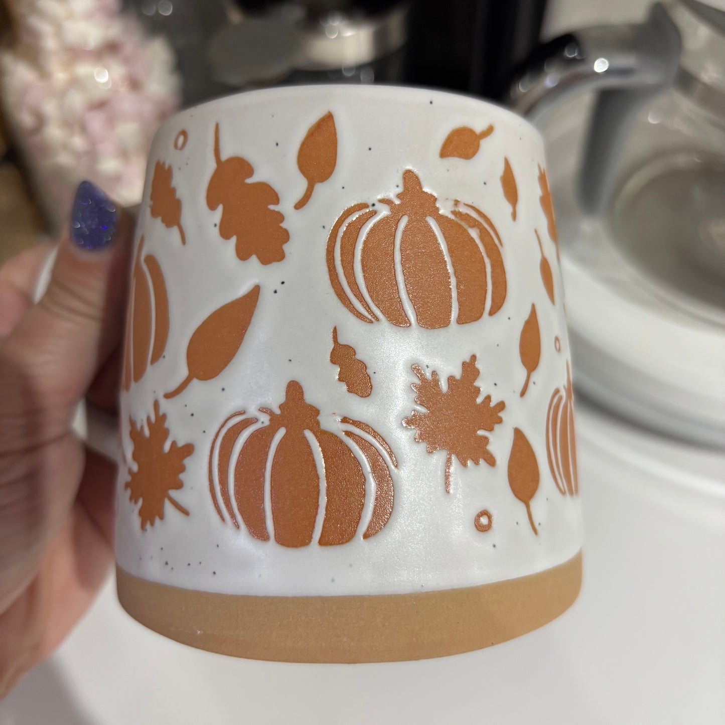Orange and white pumpkin mug