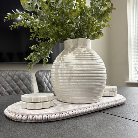 Scarlett Medium Terracotta Vase | Handcrafted Off-White Ribbed Decorative Vase