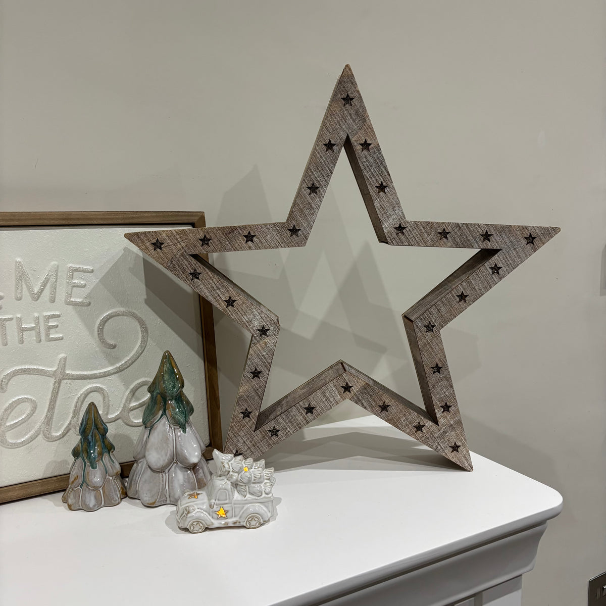 Beige Wooden LED Light Up Christmas Star - individual