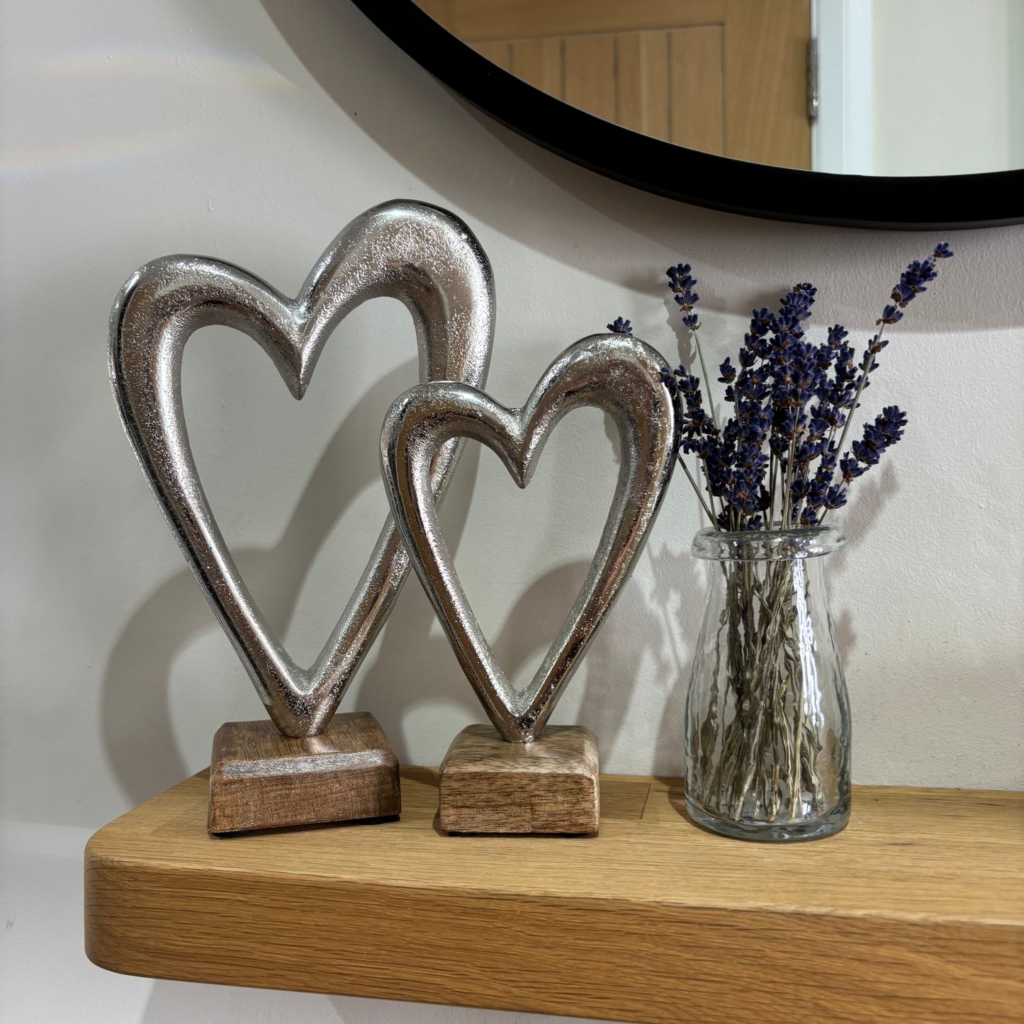 Silver Metal Heart on Wood base - 2 sizes