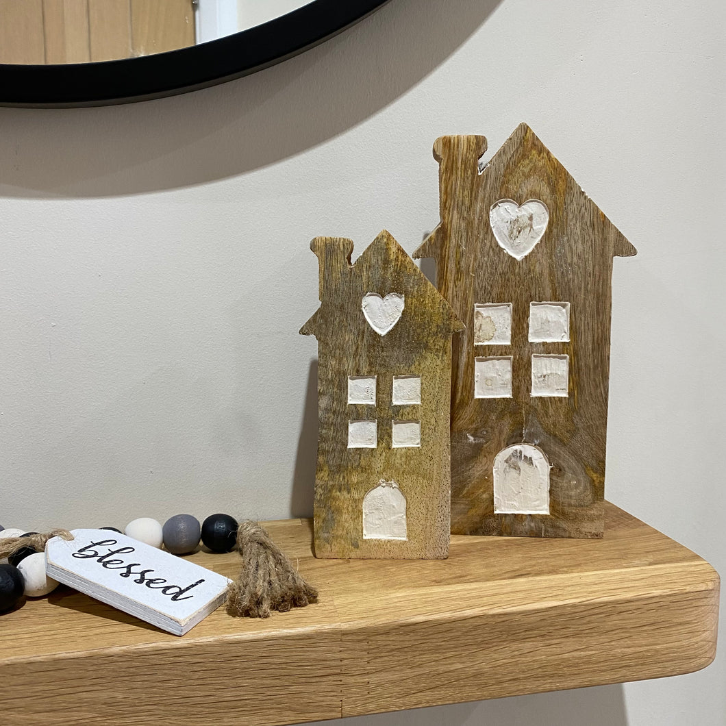 Mango Wood House with Heart - Set of 2