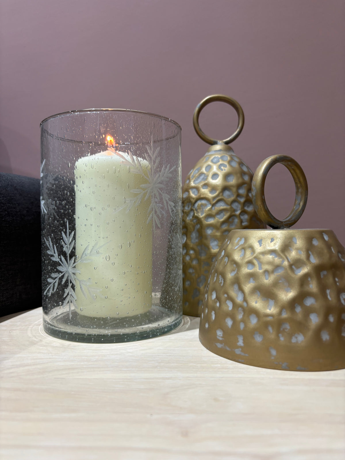 Ivy, Etched Snowflake Glass Tealight Holder