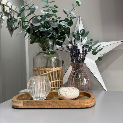 Flower Etched Wooden Tray - small