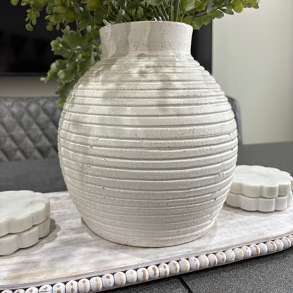 Lillie Oval Whitewashed Wooden Serving Board | Decorative Flat Tray with Beaded Edge
