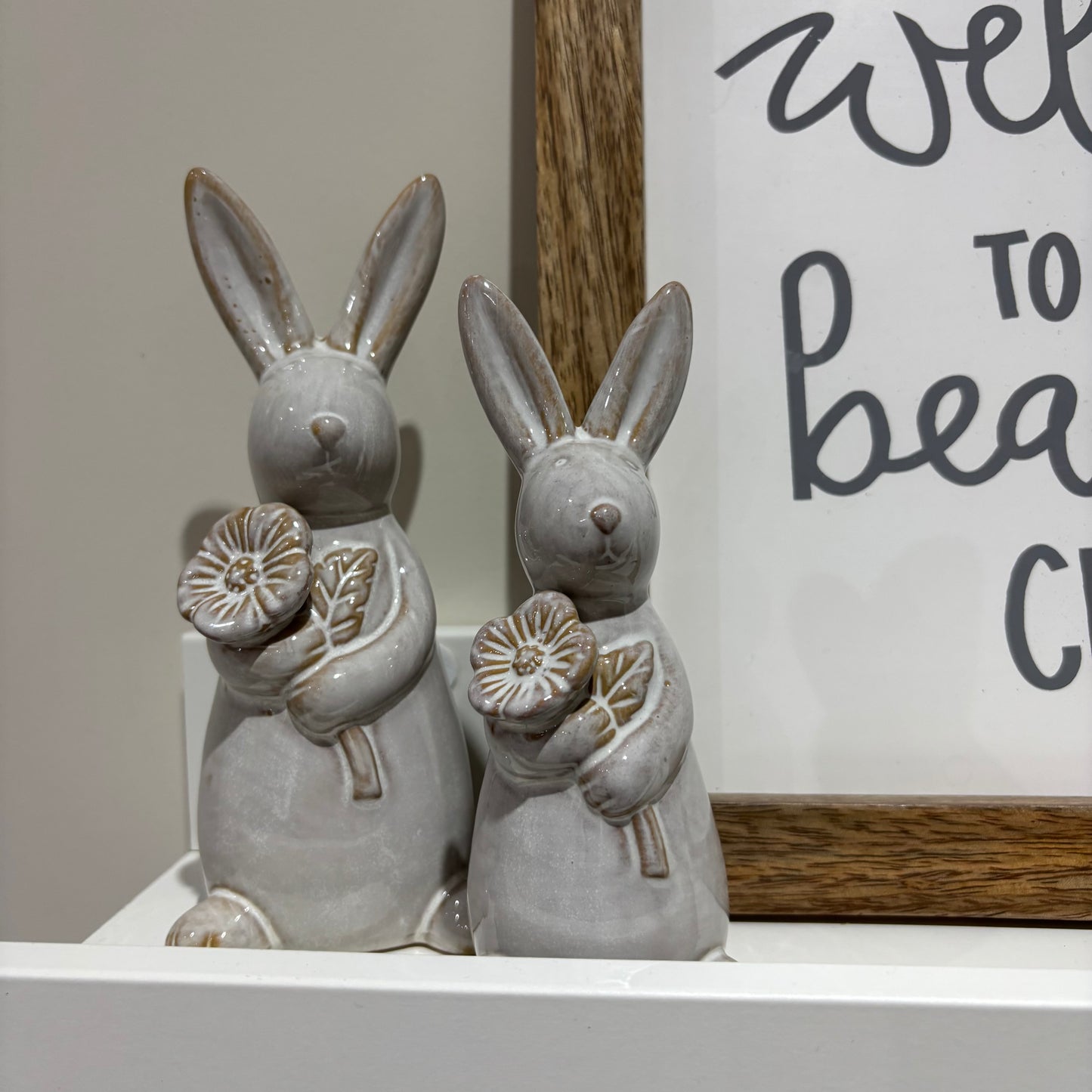 White rabbit with flower - 2 sizes