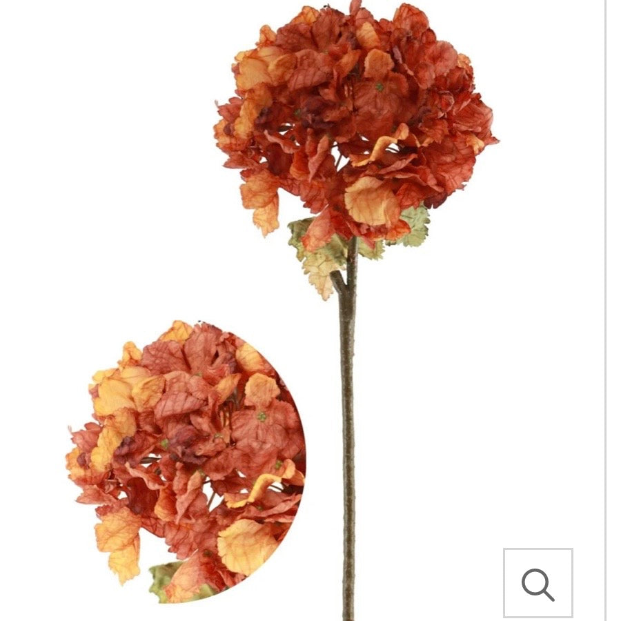 Faux Dried Touch Ruffled Hydrangea – Burnt Orange – 52cm