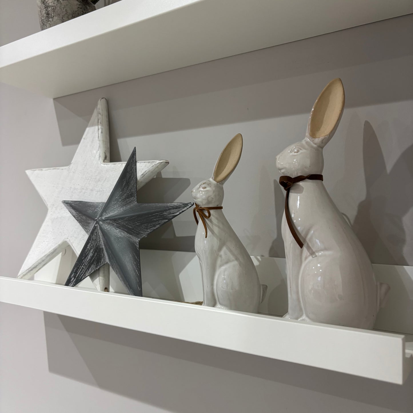 White Ceramic Sitting Bunny Ornament - set of 2