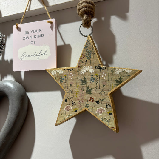 Mango Wood Floral Star Hanger