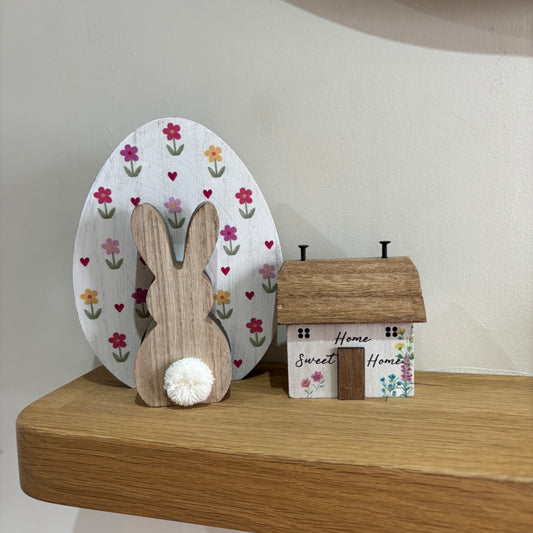 Wooden Floral egg with Rabbit