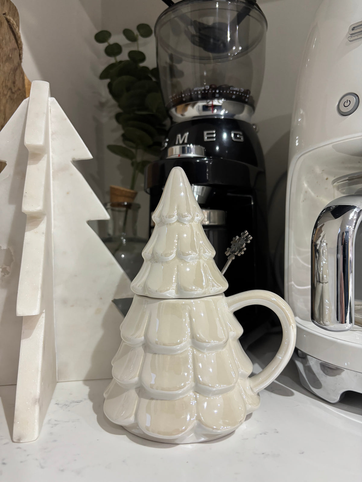 Iridescent Christmas Tree Mug & Snowflake Spoon Set