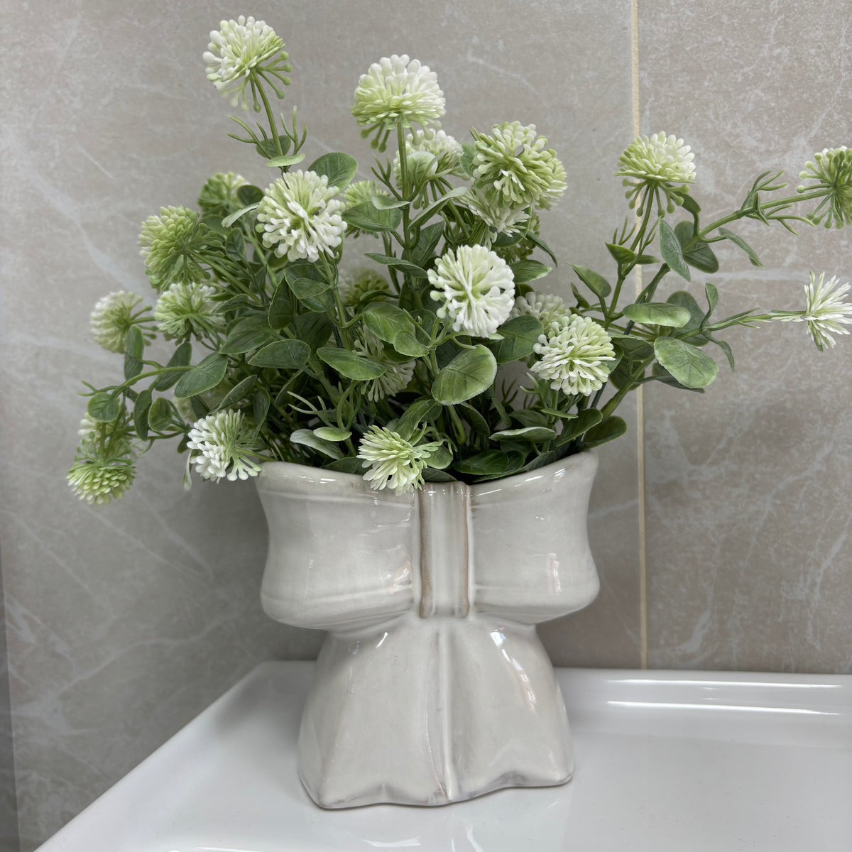 White Ceramic Bow Vase - 2 sizes
