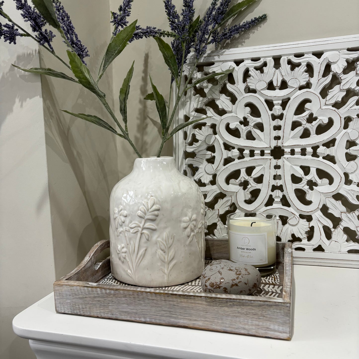 White washed wood tray 31cm