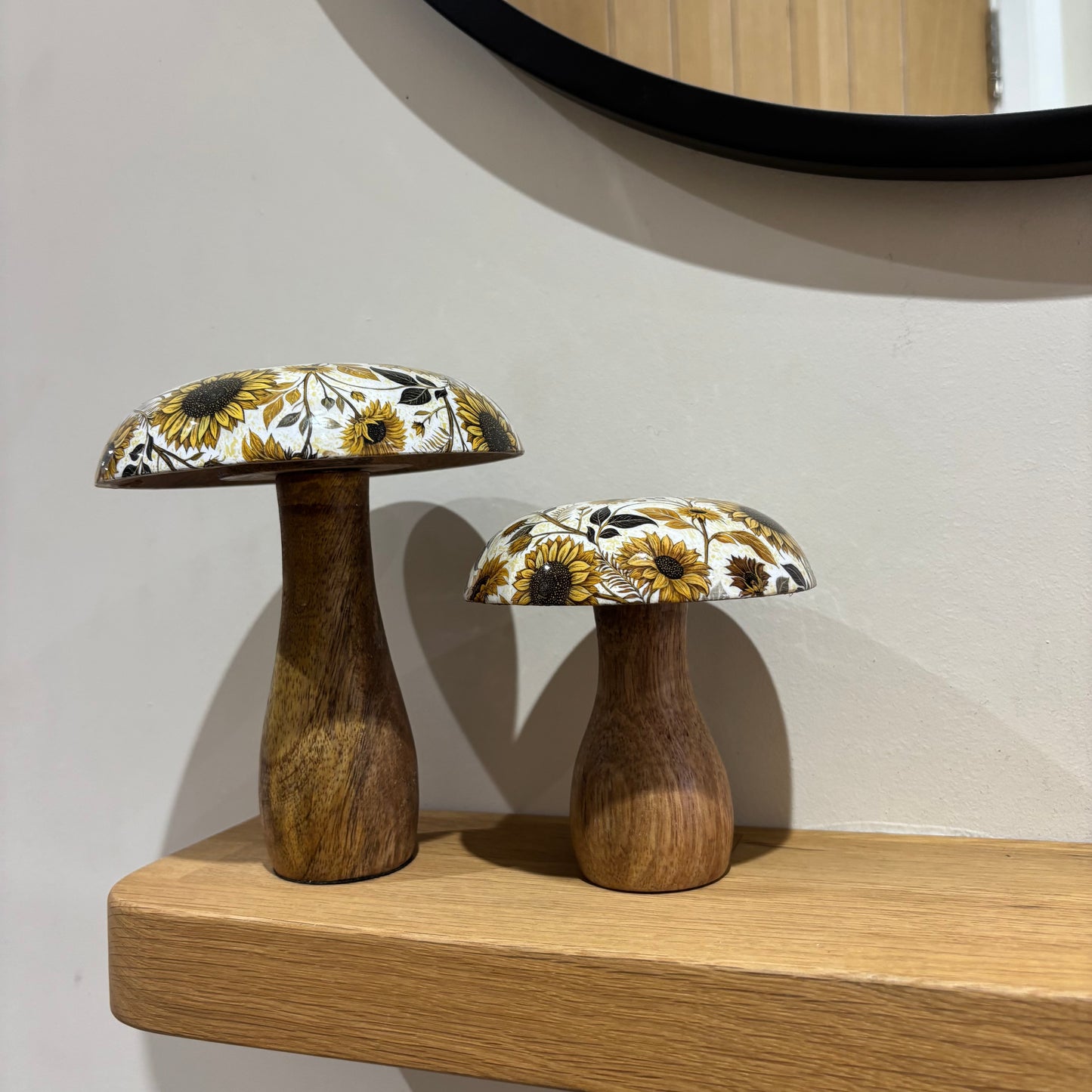 Mango Wood Mushroom with Sunflowers - set of two