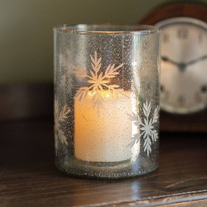 Ivy, Etched Snowflake Glass Tealight Holder
