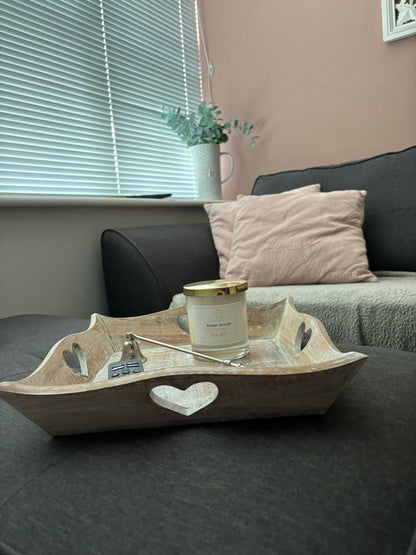 Rustic tray with heart cut out detail 31cm
