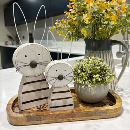 White wooden rabbit with stripes - 2 sizes