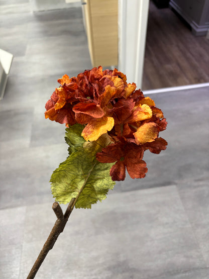Faux Dried Touch Ruffled Hydrangea – Burnt Orange – 52cm