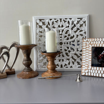 Glass and wood pilar candle holder - 2 sizes