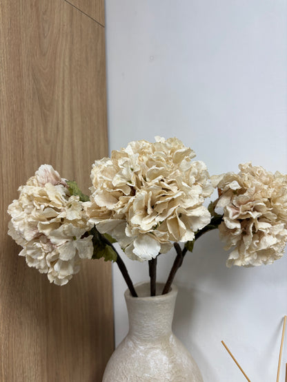Faux Dried Touch Ruffled Hydrangea – Oyster – 52cm