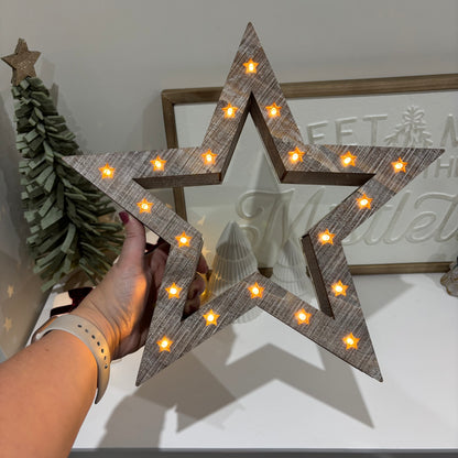 Beige Wooden LED Light Up Christmas Star - individual