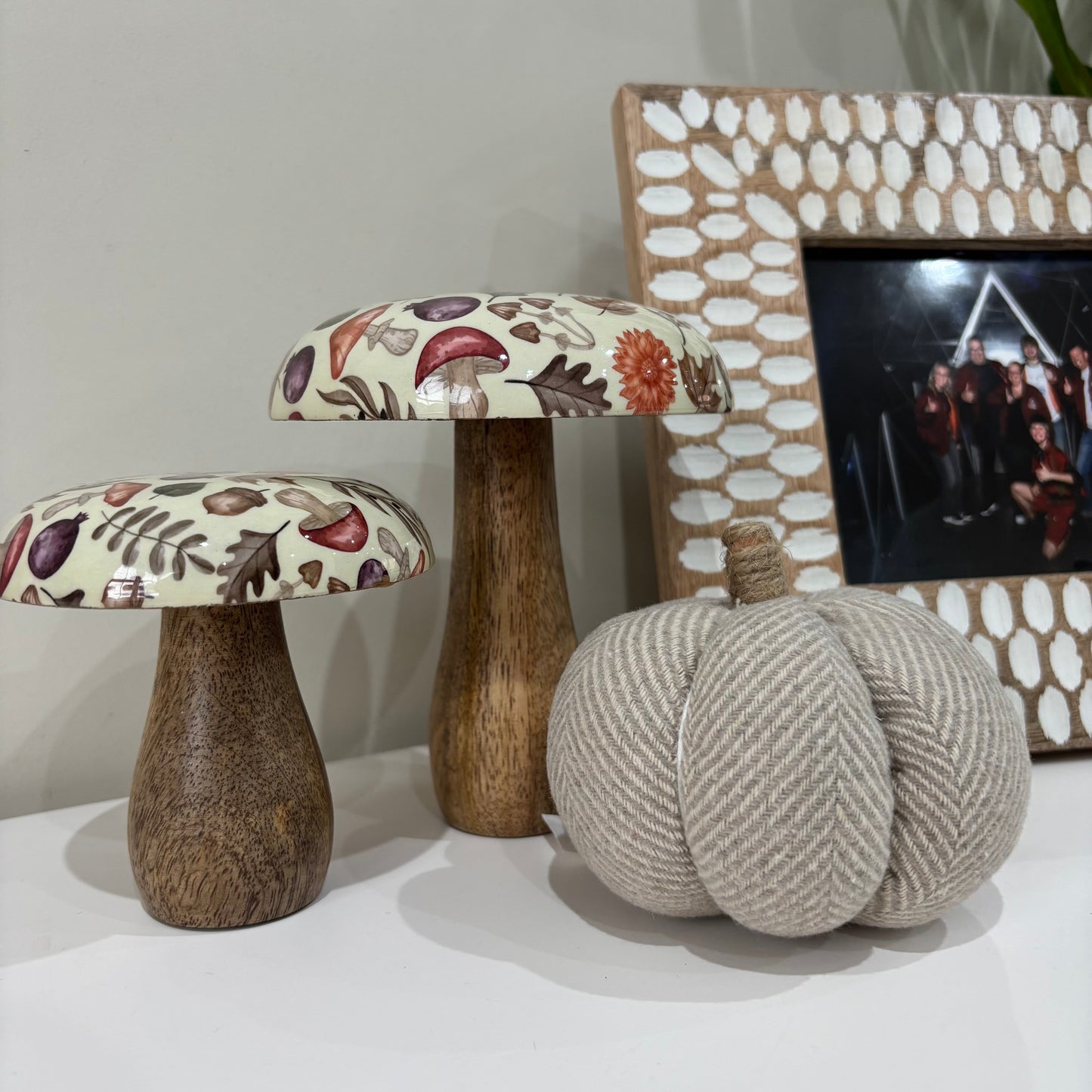 Grey & White Herringbone Fabric Pumpkin