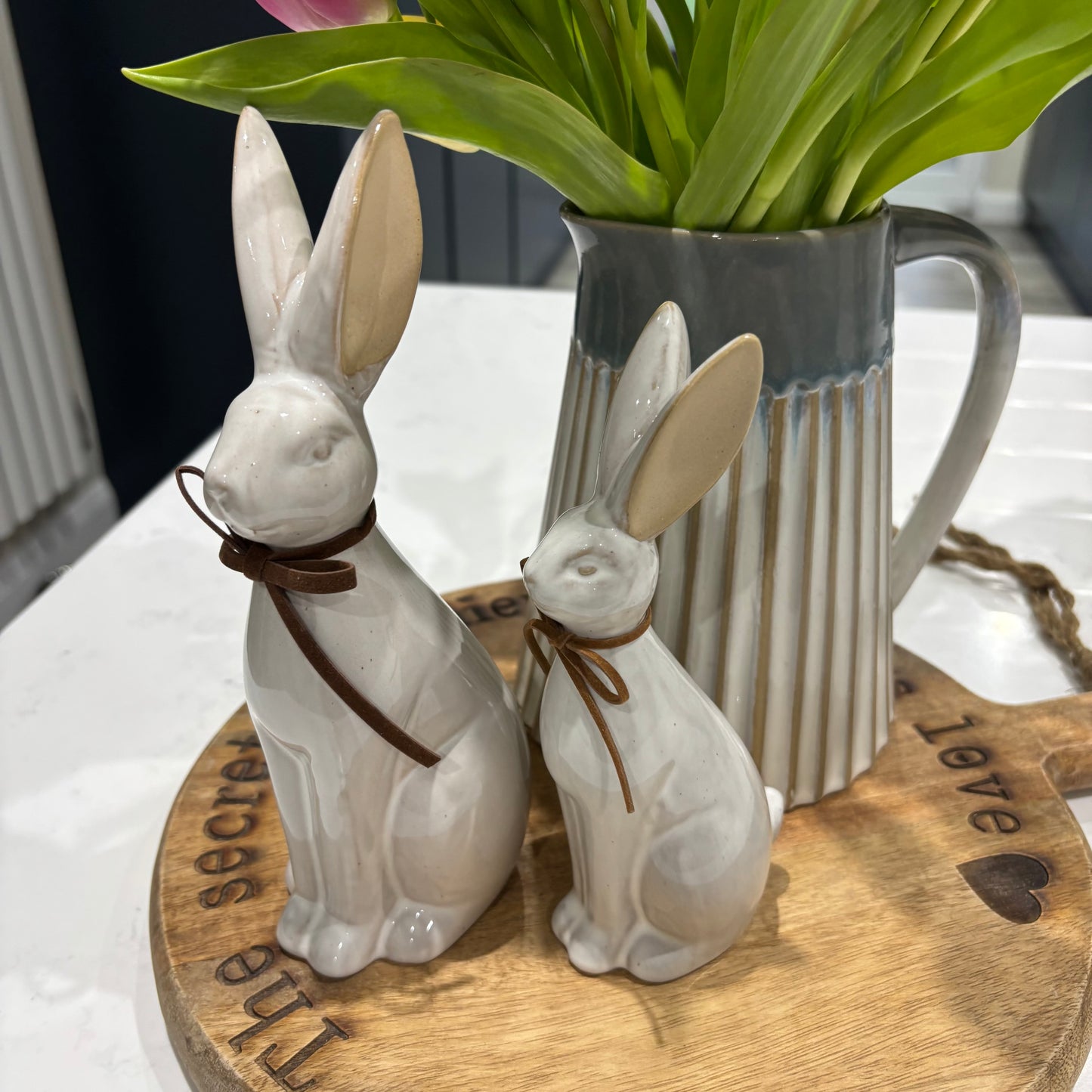 White Ceramic Sitting Bunny Ornament - set of 2