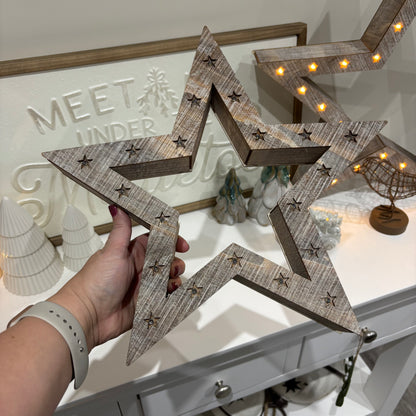 Beige Wooden LED Light Up Christmas Star - individual
