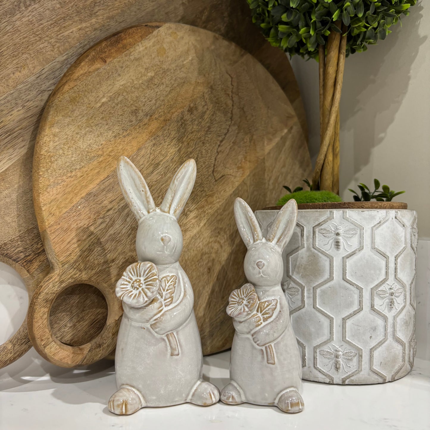 White rabbit with flower - 2 sizes