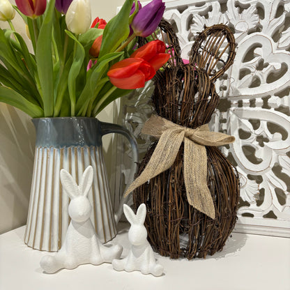 Rattan Rabbit Decoration with Bow – 33cm