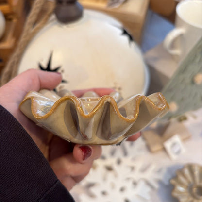 Porcelain Candle Holder - Taupe Frill