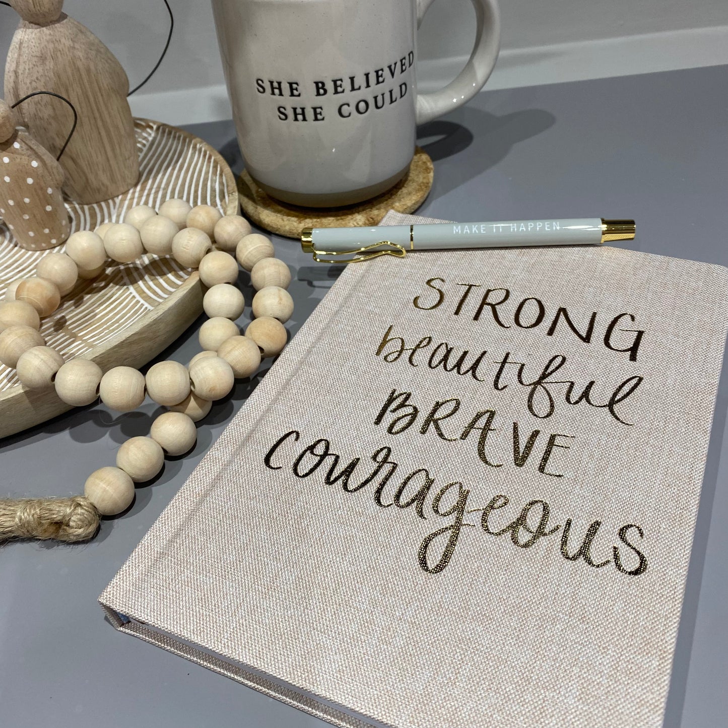 Strong, Beautiful, Brave, Courageous Fabric Journal