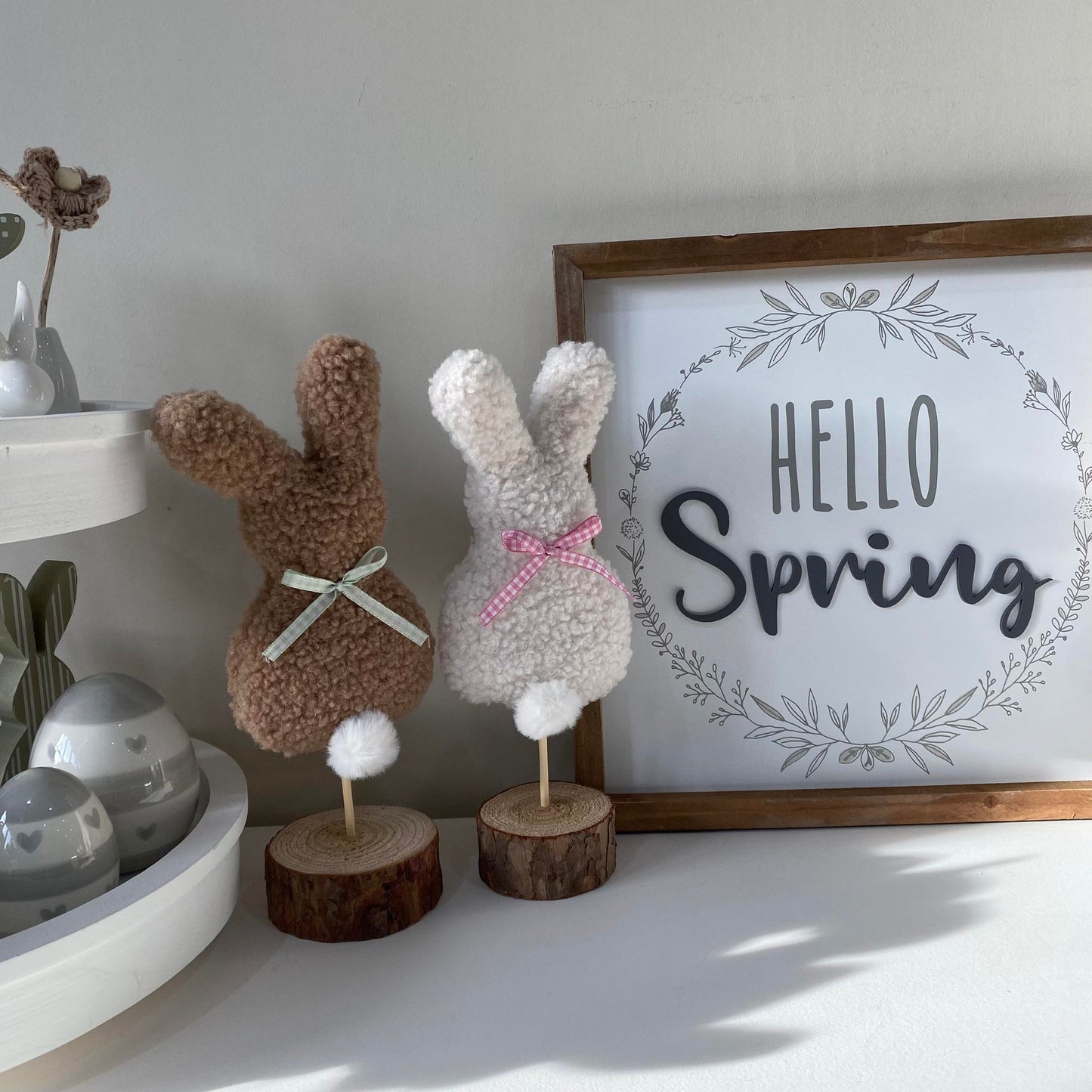 Bunny on wood block in teddy fabric - 2 colours
