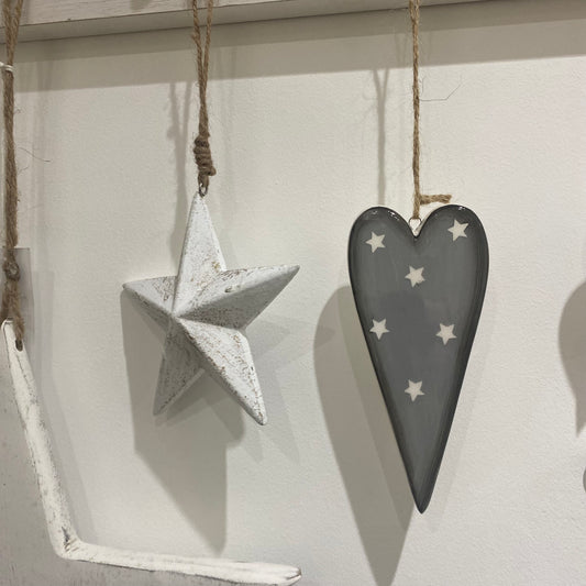Grey Heart with Stars 13.5cm