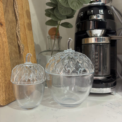 Glass acorn pot - set of two