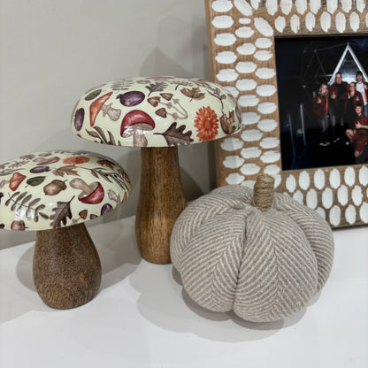 Grey & White Herringbone Fabric Pumpkin