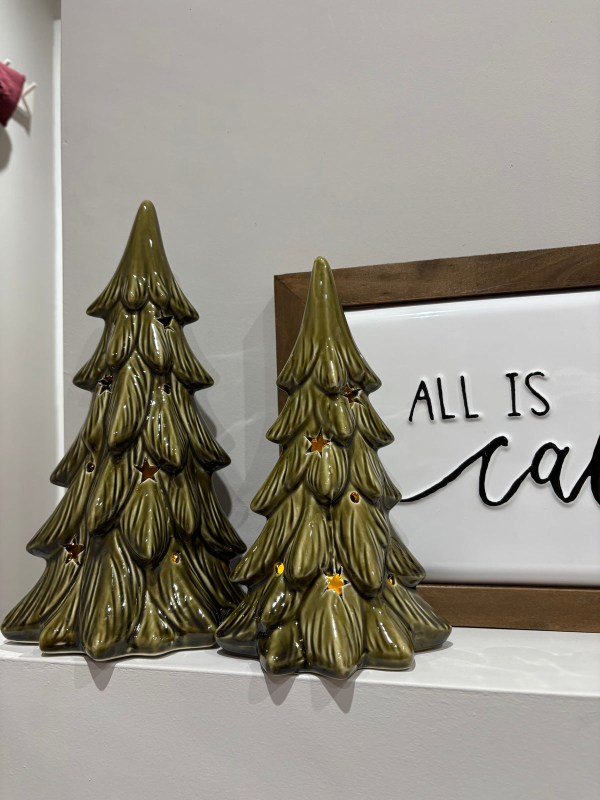 Green LED Ceramic Christmas Tree Decoration