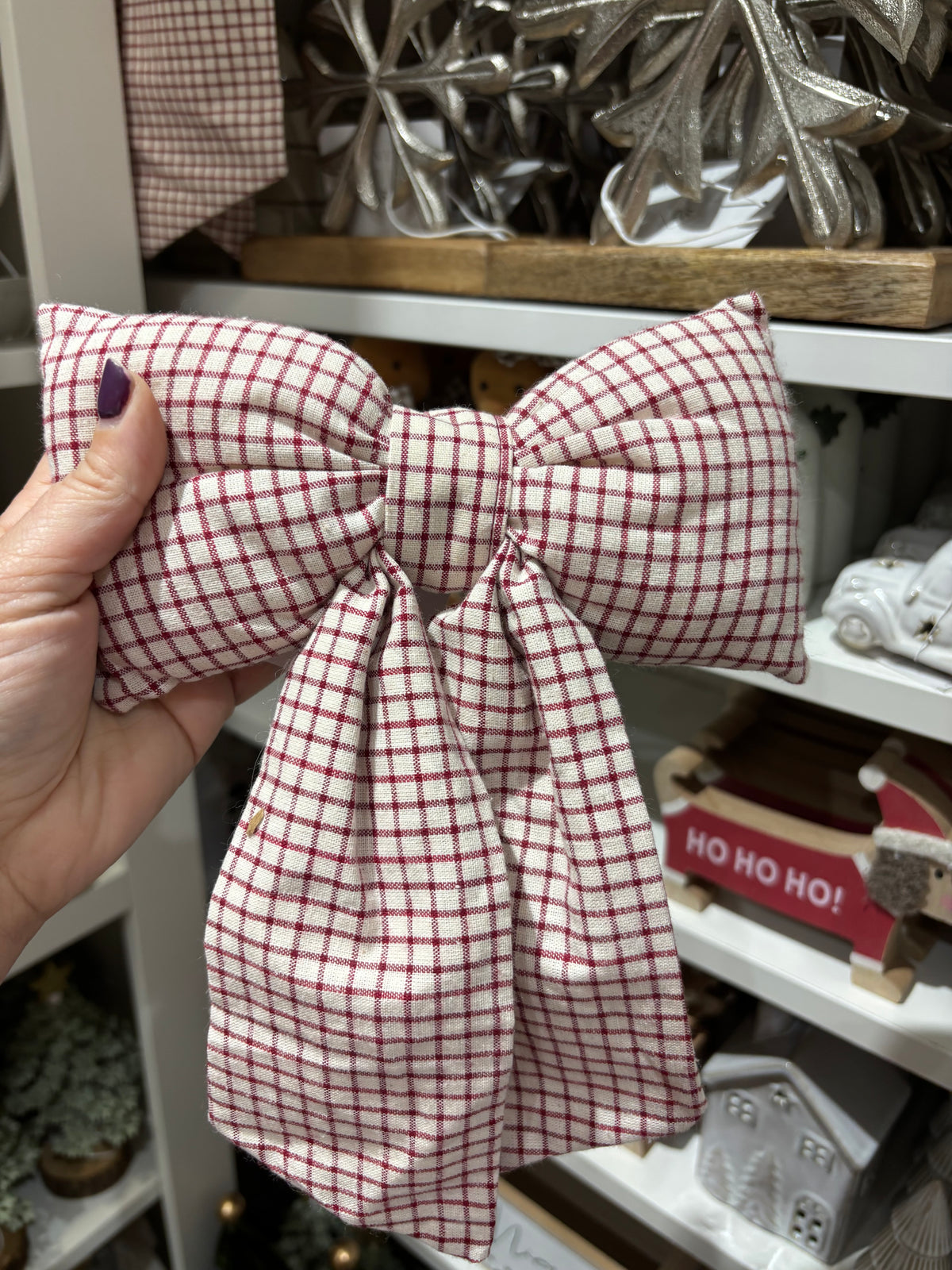 Fabric Bow Hanging Christmas Decoration 27cm