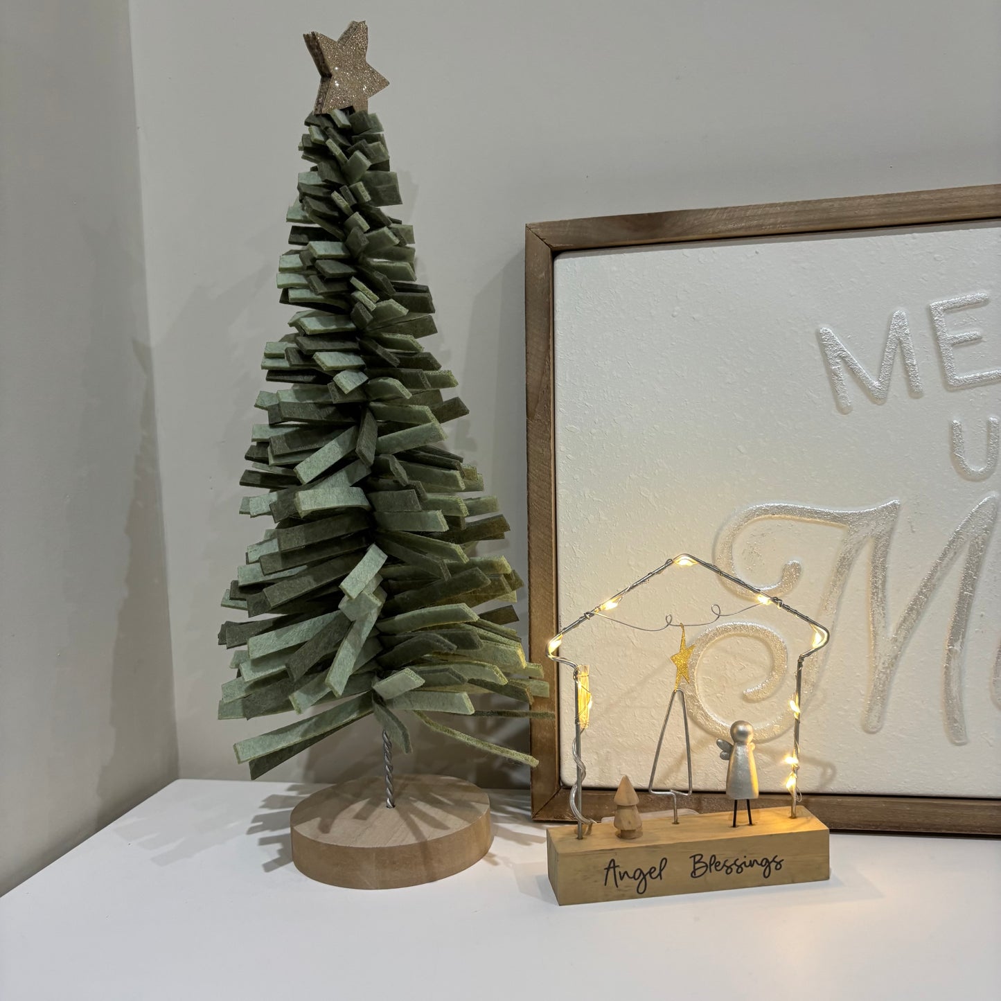 Light up metal house with angel and tree